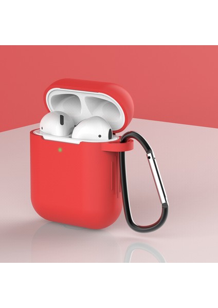 Airpod'lar Için Tokalı, Toz Geçirmez Silikon Kulaklık Kılıfı, Şarj KILIFLI(2019)/AIRPOD'LAR ve Şarj KILIFLI(2016)-KIRMIZI (Yurt Dışından)