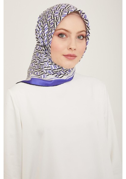 Mor Geometrik Desen Tivil İpek Eşarp 9149 - 38