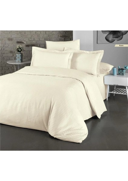 Krem Pamuk Saten Nevresim Takımı Çift Kişilik