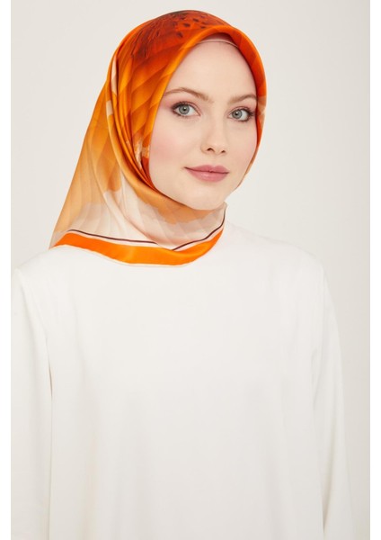 Turuncu Çiçek Desen Sura İpek Eşarp 9100 - 31 indirimleri