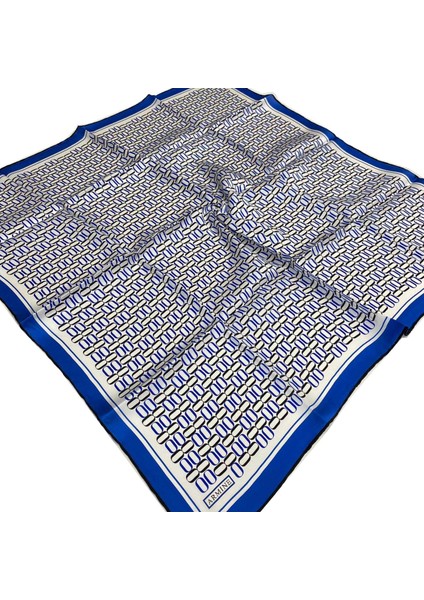 Saks Mavi Geometrik Desen Sura Ipek Eşarp 9149-39