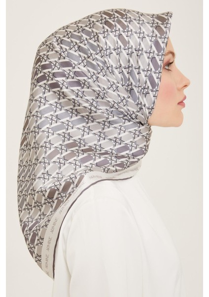 Beyaz - Gri Geometrik Desen Tivil İpek Eşarp 9144 - 04 fiyatları