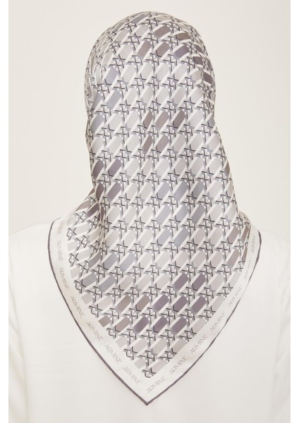 Beyaz - Gri Geometrik Desen Tivil İpek Eşarp 9144 - 04 fırsatları