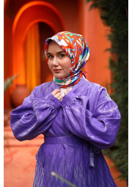 Silk Home Turuncu Mor Karma Desen Tivil Ipek Eşarp 11427-27 modelleri