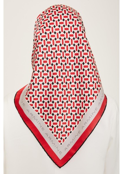 Siyah - Kırmızı Geometrik Desen Tivil İpek Eşarp 9151 - 31 fırsatları