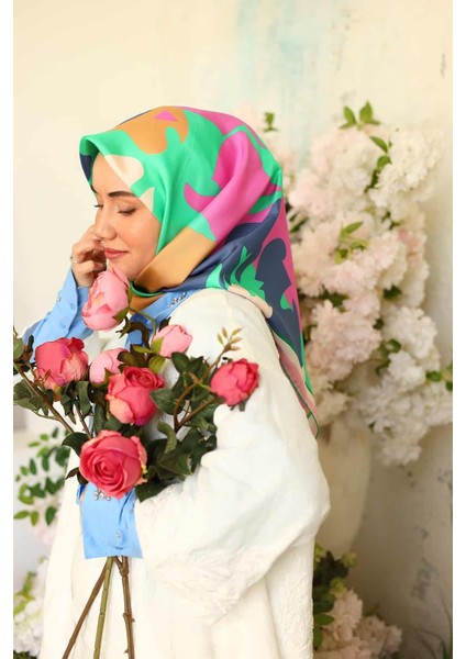 Yeşil Pembe Karma Desen Tivil İpek Eşarp 11425-03 fiyatları