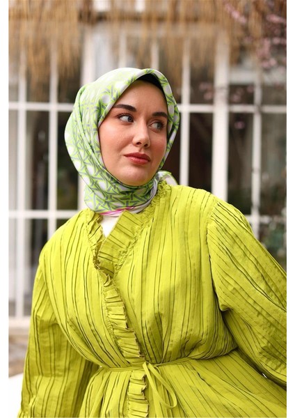 Fıstık Yeşili Pembe Karma Desen Tivil Ipek Eşarp 11425-75 modelleri