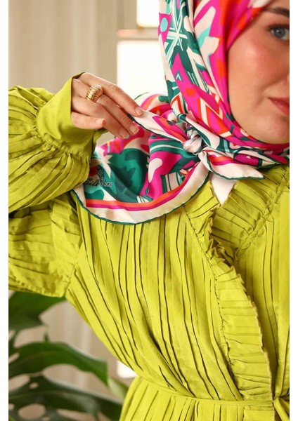 Silk Home Fuşya Yeşil Karma Desen Tivil Ipek Eşarp 11427-38 modelleri