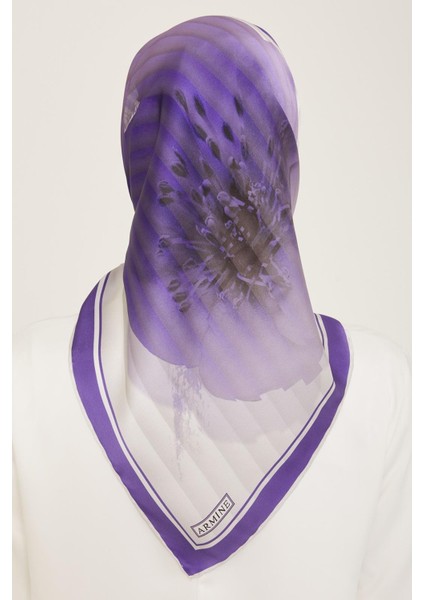 Mor Çiçek Desen Tivil İpek Eşarp 9100 - 08