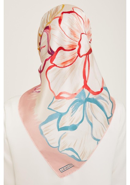 Pudra Çiçek Desen Tivil İpek Eşarp 9110 - 08