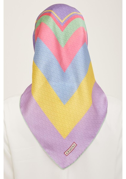 Lila - Sarı Geçişli Monogram Desen Tivil İpek Eşarp 9111 - 82