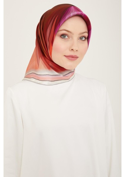 Kahverengi - Eflatun Hologram Desen Tivil İpek Eşarp 9112 - 21 indirimleri