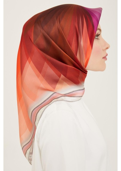 Kahverengi - Eflatun Hologram Desen Tivil İpek Eşarp 9112 - 21