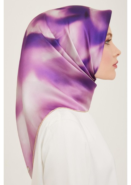 Lila - Cappucino Geçişli Çiçek Desen Tivil İpek Eşarp 9124 - 35 fiyatları