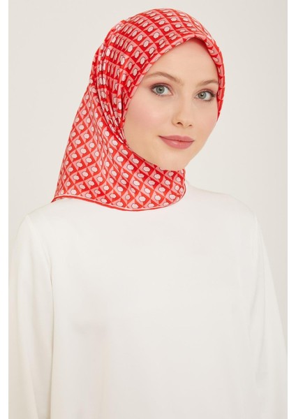 Açık Kırmızı Bal Peteği Desen Tivil İpek Eşarp 9109 - 83 indirimleri