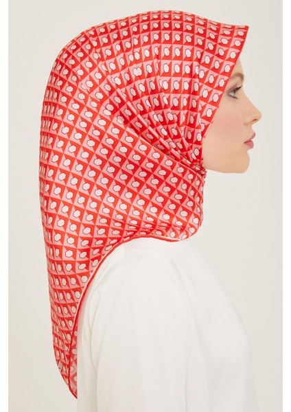 Açık Kırmızı Bal Peteği Desen Tivil İpek Eşarp 9109 - 83