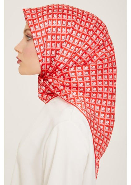 Açık Kırmızı Bal Peteği Desen Tivil İpek Eşarp 9109 - 83