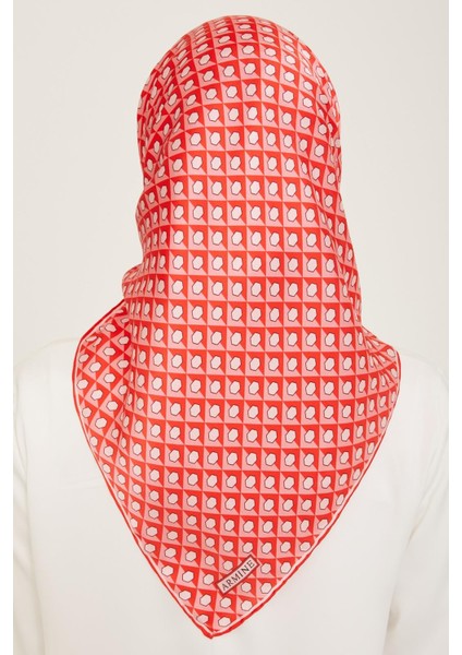 Açık Kırmızı Bal Peteği Desen Tivil İpek Eşarp 9109 - 83