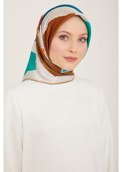 Gri Geometrik Desen Tivil İpek Eşarp 9125 - 83