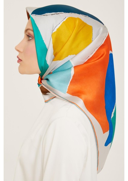 Gri Geometrik Desen Tivil İpek Eşarp 9125 - 83 modelleri