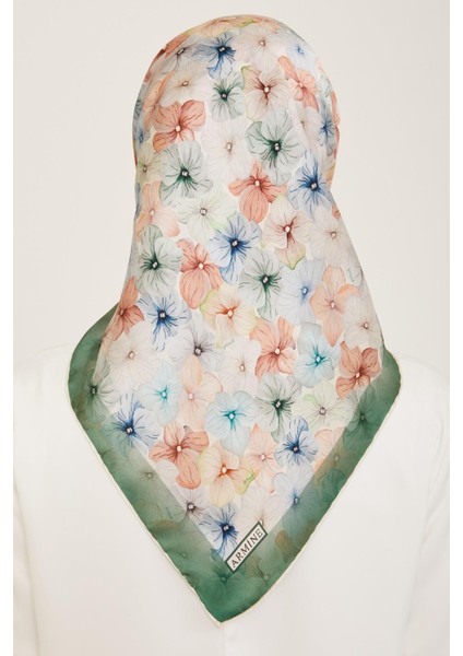 Yeşil Çiçek Desen Tivil İpek Eşarp 9108 - 84 fırsatları