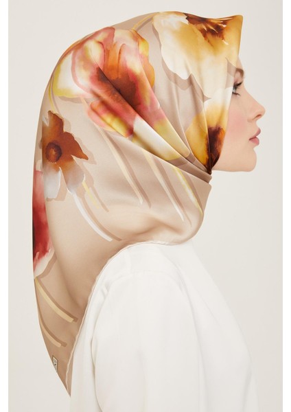 Koyu Taş Çiçek Desen Tivil İpek Eşarp 9105 - 33 fiyatları