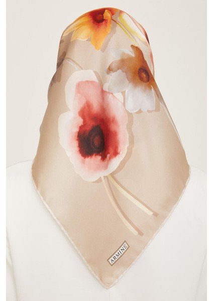 Koyu Taş Çiçek Desen Tivil İpek Eşarp 9105 - 33 fırsatları