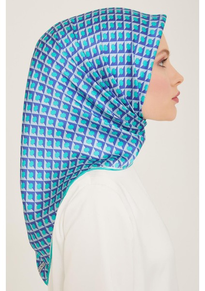 Su Yeşil Bal Peteği Desen Tivil İpek Eşarp 9109 - 52