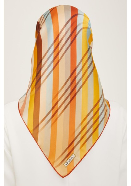 Havacı Mavi - Taba Çizgi Desen Tivil İpek Eşarp 9107 - 32