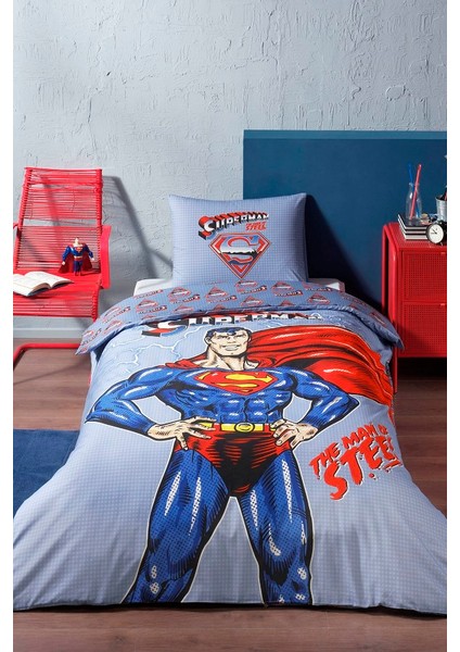 Lisanslı Ranforce Tek Kişilik Nevresim Takımı-Süperman Light Mavi