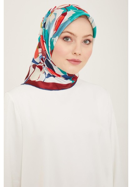 Vişne Çürüğü - Mercan Çiçek Desen Tivil İpek Eşarp 9153 - 60
