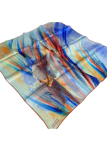 Mavi - Kırmızı Batik Desen Tivil İpek Eşarp 9102 - 03 indirimleri