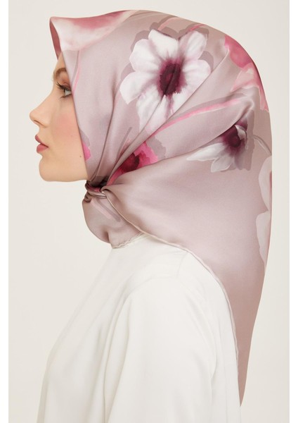 Gül Kurusu Çiçek Desen Tivil İpek Eşarp 9105 - 35