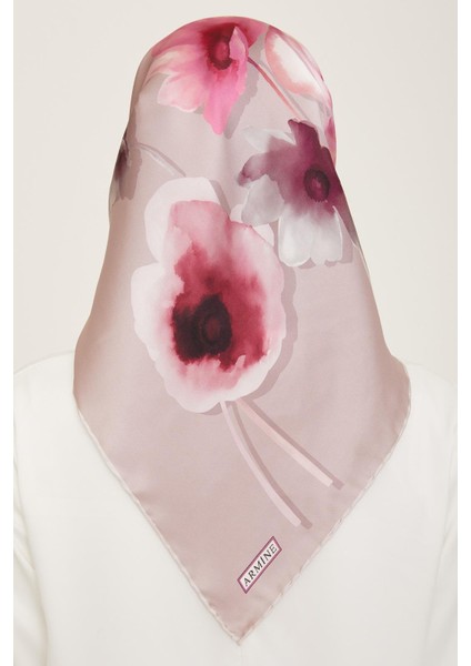 Gül Kurusu Çiçek Desen Tivil İpek Eşarp 9105 - 35