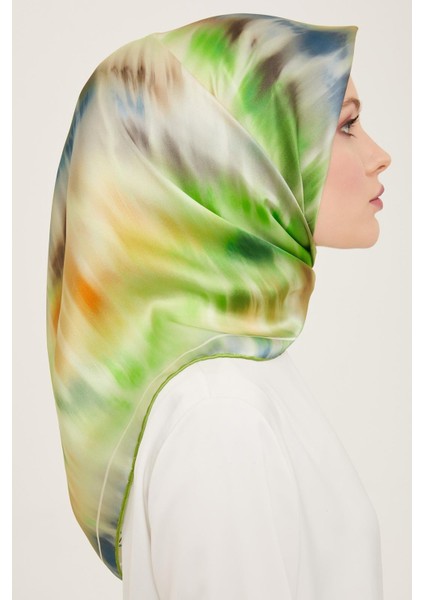 Lacivert Neon Yeşil Batik Desen Tivil İpek Eşarp 9136 - 02 fiyatları