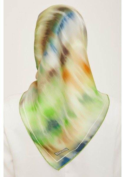 Lacivert Neon Yeşil Batik Desen Tivil İpek Eşarp 9136 - 02 fırsatları