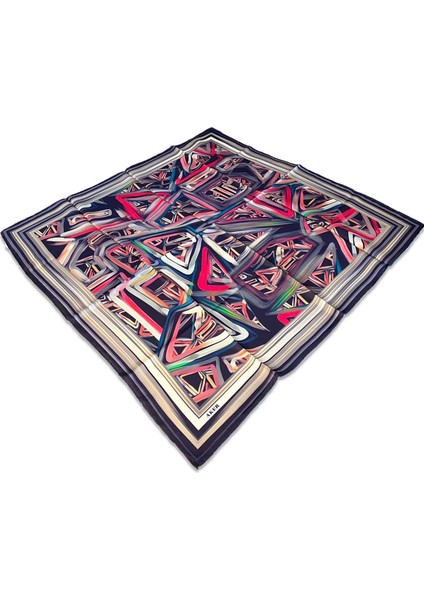 Lacivert Geometrik Desen Sura İpek Eşarp 8794701-323