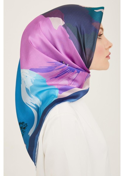 Mavi Batik Desen Tivil İpek Eşarp 9145 - 31