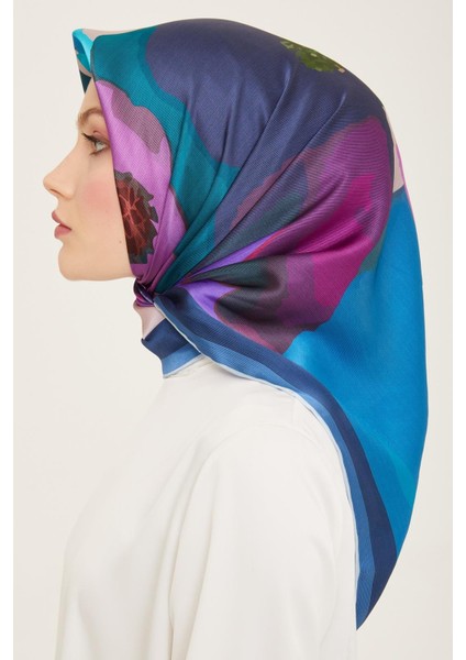 Mavi Batik Desen Tivil İpek Eşarp 9145 - 31