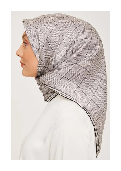 Gri Ekose Desenli Tivil İpek Eşarp 9029 - 11 modelleri