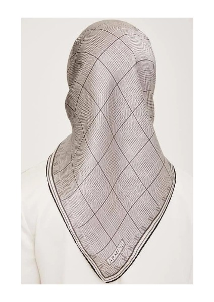 Gri Ekose Desenli Tivil İpek Eşarp 9029 - 11 fırsatları