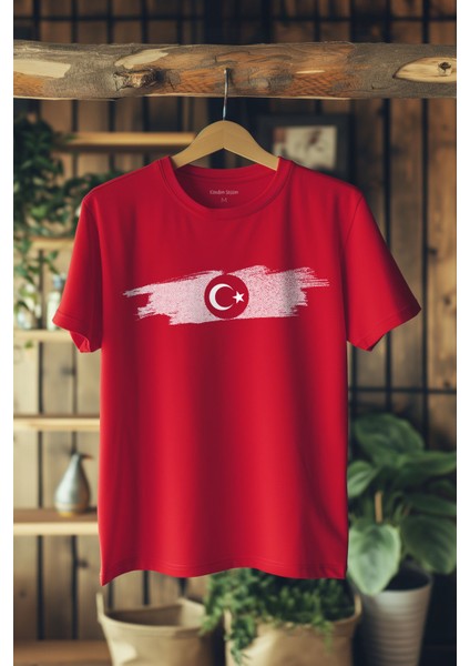 Kırmızı Unisex T-Shirt Türkiye Bayrak Futbol Nostalji Milli Takım Ay Yıldız Baskılı Tişört