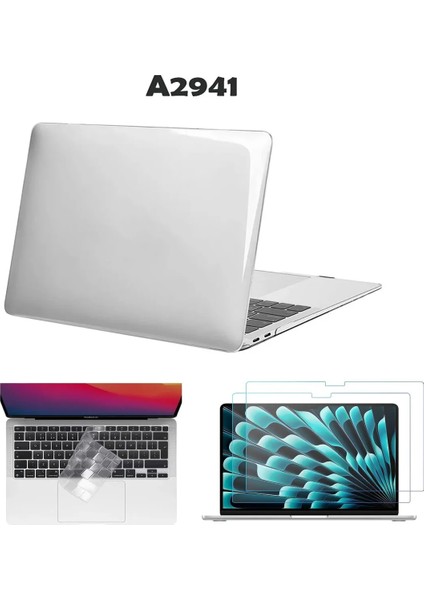 Macbook Air 15 Inç M2 Çip A2941 Tam Uyumlu Alt Üst Kılıf + Klavye Kılıfı + Ekran Koruyucu Film