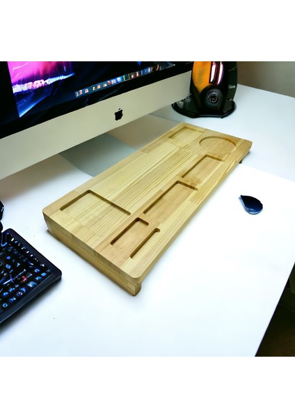 Ahşap Masif Monitör Altı Önü Organizer Monitör Bilgisayar Altlığı