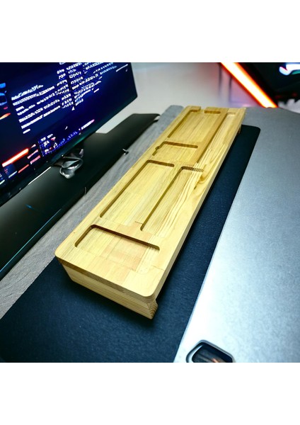 Ahşap Masif Monitör Altı Önü Organizer Monitör Bilgisayar Altlığı