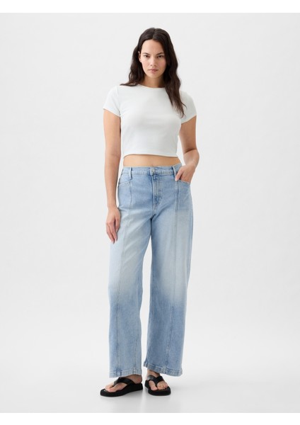 Kadın Mavi High Rise Stride Wide-Leg Jean Pantolon