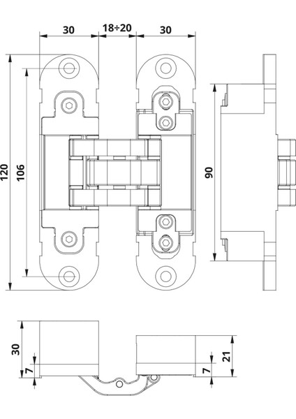 Gizli Gömme Ayarlı Kapı Menteşesi Parlak Altın 120*30 Mm