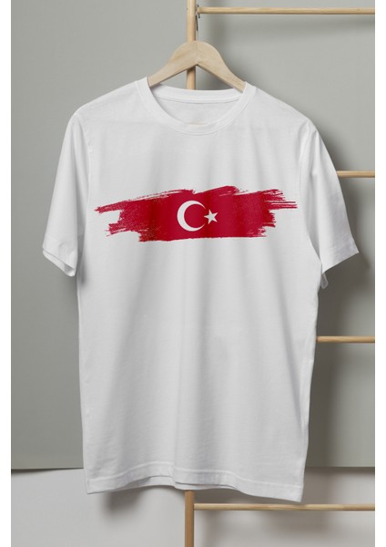 Unisex Beyaz T-Shirt Türkiye Bayrak Futbol Nostalji Milli Takım Ay Yıldız Baskılı Tişört