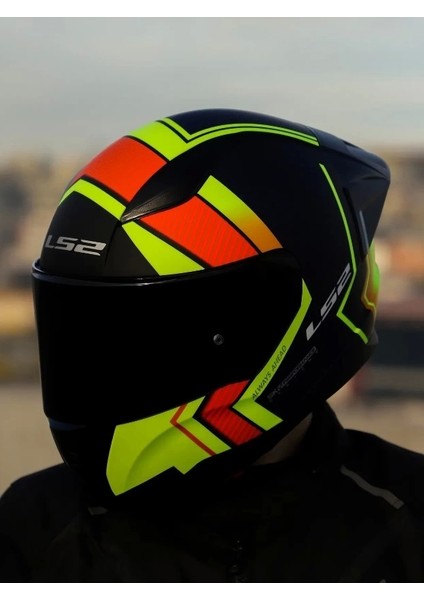Rapıd 2 Race Extra Mat Neon Sarı-Navy Mavi Kask+Spoıler+Siyah Cam