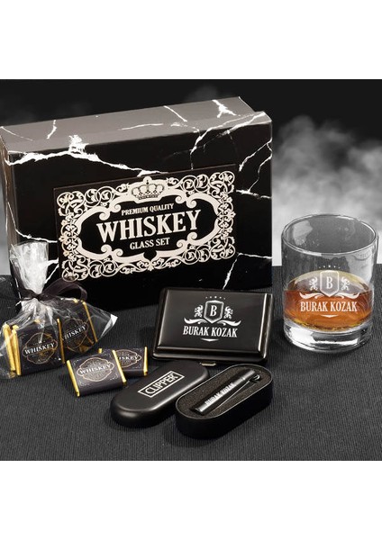 Erkeğe Viski Kadehleri Çakmak ve Sigaralık Kutusu